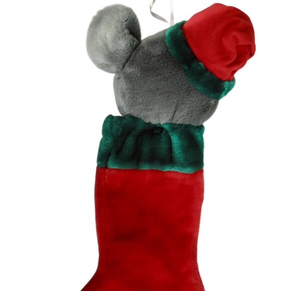3D Plush Christmas Mouse Stocking Vintage 1980s 90s Red Green Gray 21" - Picture 3 of 4